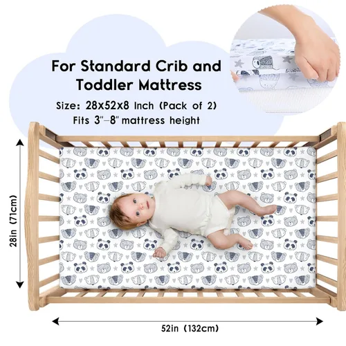 Miniatura 2 de Yoofoss Sábanas para cuna de bebé para niños y niñas, paquete de 2 sábanas bajeras para cuna estándar y colchón de niño pequeño, sábana de Panda