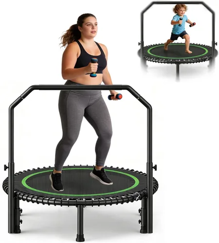 Mini trampolín rebotador de 40 pulgadas para adultos con asa, mini trampolín plegable con cuerdas elásticas, mango de espuma ajustable, estable y
