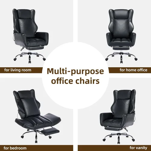 Miniatura 7 de DYHOME Silla de oficina de cuero negro con masaje y reposapiés, sillas de escritorio de trabajo resistentes, sillas de escritorio ergonómicas