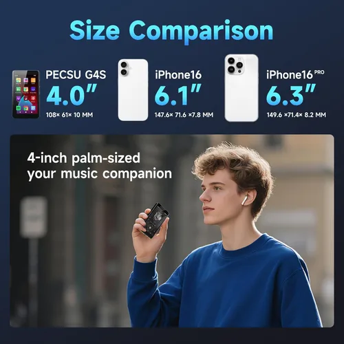 Miniatura 9 de PECSU Reproductor de MP3 con Bluetooth 5.0 y WiFi, sistema Android 14 con Spotify, Audible y Play Store, pantalla táctil de 4 pulgadas, duración