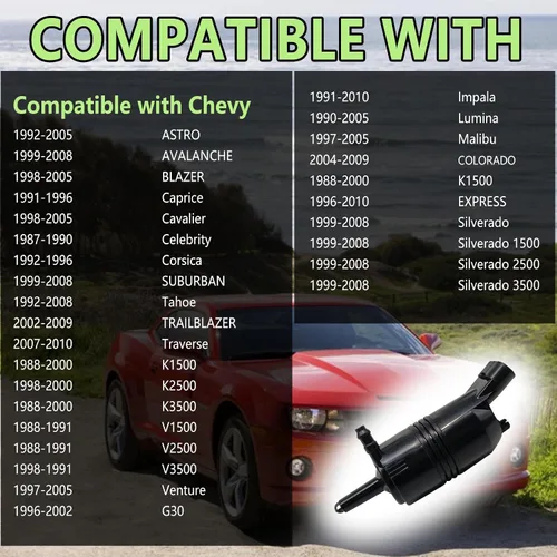 Miniatura 3 de Bomba de lavado de parabrisas, compatible con Chevy Tahoe Silverado Traverse V1500 V2500 V3500 K1500 K2500 K3500, bomba de líquido de lavadora