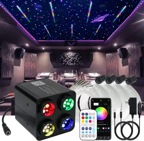 AKEPO 36W 4 Color Twinkle+RGB Meteor 2-en-1 Luces de Fibra Óptica Coloridas, Kit de 2000pcs+240pcs Estrella Fuga, 13.1 pies 0.03 pulgadas de Fibras