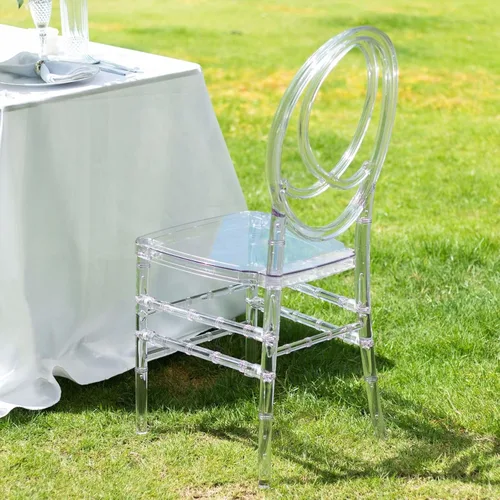 Miniatura 7 de Efavormart - Silla apilable de acrílico transparente Phoenix Chiavari, silla con respaldo ovalado sin brazos de resina transparente Phoenix apilable
