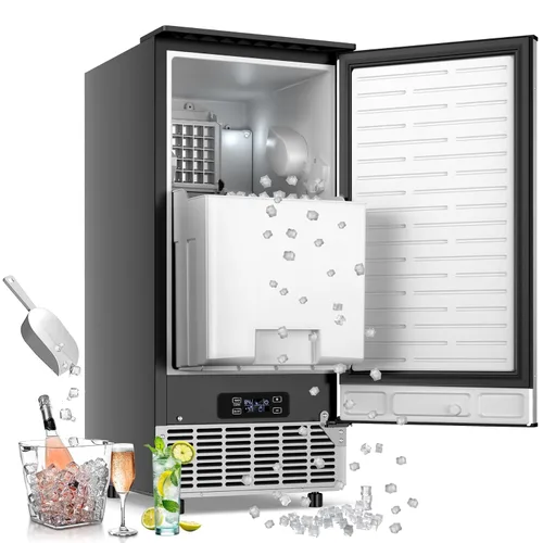 Miniatura 9 de Máquina comercial para hacer hielo con 2 opciones de entrada de agua, contenedor de almacenamiento de 40 libras, máquina de hielo integrada de 140