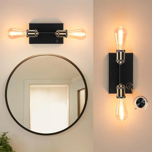 Miniatura 8 de Lightess Apliques de pared negros regulables, lámpara de pared Edison con interruptor de atenuación de encendido/apagado, lámpara de pared