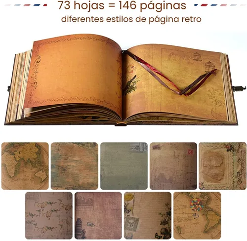 Miniatura 3 de JIMBON Nuestro libro de aventuras álbum de recortes de fotos estilo retro con tapa de letras en relieve diario de viaje, kit de libro de recortes