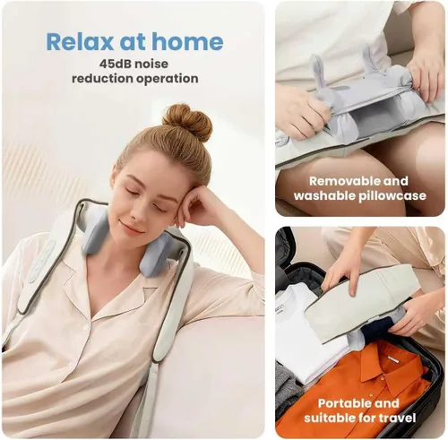 Miniatura 5 de Masajeador inalámbrico de cuello y hombros con calor, masajeador de tejido profundo Shiatsu 4D, compresa cálida de 107.6 °F, masajeador de espalda
