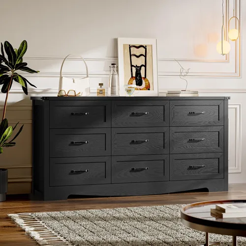 Miniatura 37 de BORNOON - Cómoda de 7 cajones para dormitorio, cómoda de madera moderna con manijas de metal, diseño antivuelco, organizador de almacenamiento Blanco