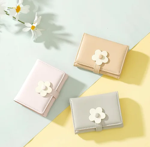 Miniatura 34 de MEISEE Billetera pequeña para niñas y mujeres, billetera de tres pliegues, bolsillo para efectivo, con estampado de flores, monedero con ventana