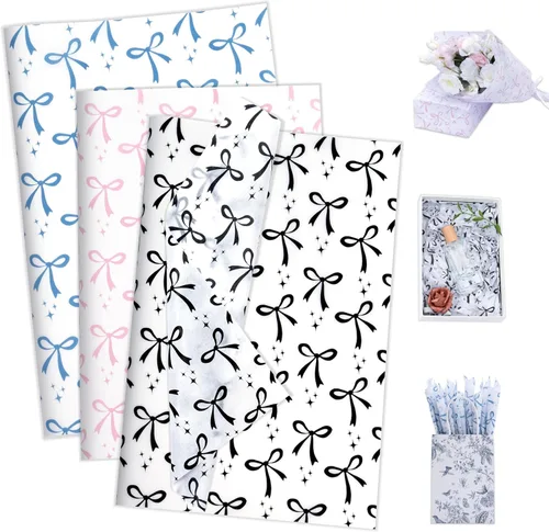 Miniatura 22 de Larcenciel Papel de seda negro, papel de seda floral vintage para bolsas de regalo, cajas, envoltura, manualidades, suministros de embalaje de arte