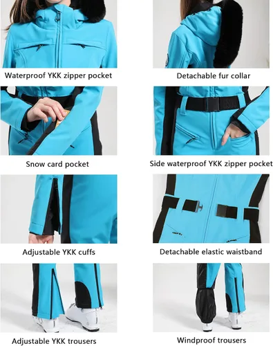 Miniatura 5 de GSOU SNOW Traje de nieve de una pieza para mujer, traje de esquí, impermeable, traje de snowboard aislado cálido invierno