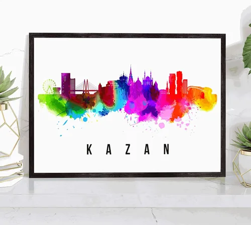 Póster de Kazan Skyline Rusia, pintura de paisaje urbano de Kazan, póster de Rusia, paisaje urbano de Kazán y estampado de monumentos, arte de pared