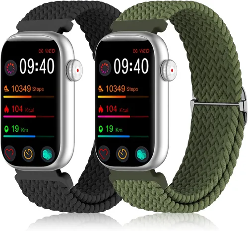 Miniatura 10 de Paquete de 2 bandas elásticas de nailon trenzadas de 0.63 pulgadas compatibles con FITVII HM08/MorePro HM08/Amzhero-Runfit D26/KALINCO Slim Fitness
