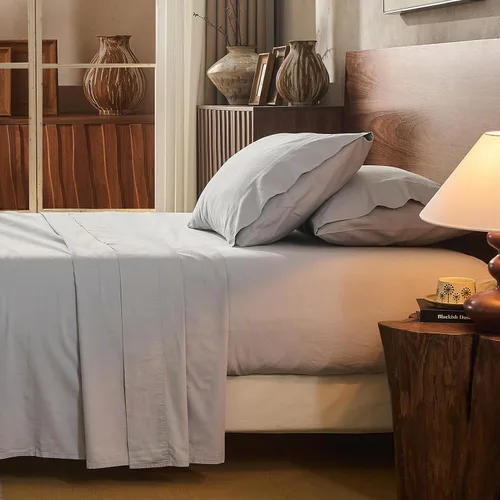 Miniatura 26 de Juego de sábanas de lino 100% tamaño King, juego de sábanas de lino transpirable y duradero de 4 piezas, ropa de cama suave para todas