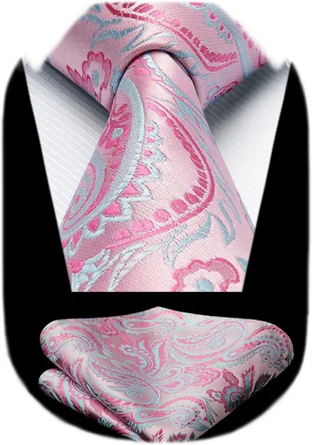 Miniatura 243 de HISDERN Corbatas para hombre, corbata de cachemira y bolsillo cuadrado tejido clásico floral para hombre, corbata de fiesta de boda