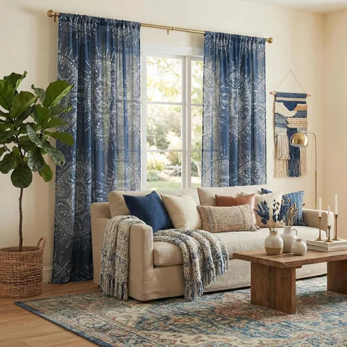 Miniatura 36 de NICETOWN Cortinas bohemias de lino transparente para sala de estar, cortinas semitransparentes de granja con patrón de rayas bohemias, cortinas Gris