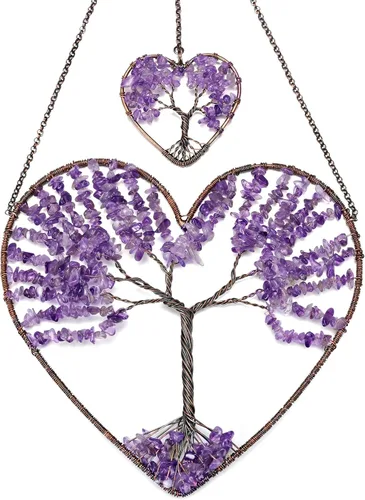 Miniatura 4 de Jovivi Árbol de la vida Feng Shui Crystal Heart Colgante Ornamento Amatista Piedras Curativas Piedras Curativas Yoga Meditación Ventana Colgador