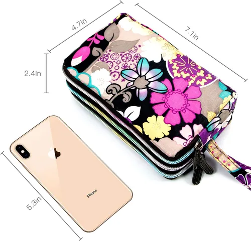 Miniatura 4 de BIAOTIE Cartera de pulsera de gran capacidad, Bolso de mano de nailon impreso impermeable para mujer