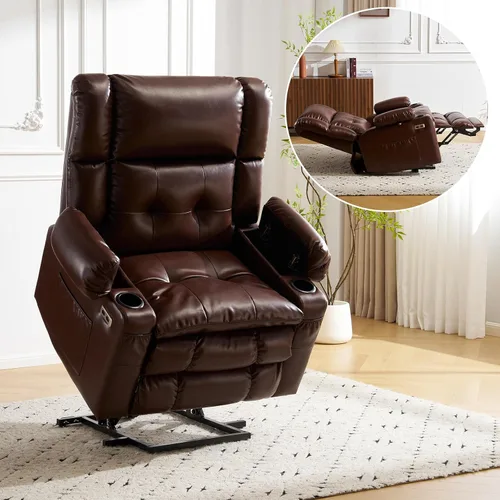 Silla reclinable de elevación eléctrica de doble motor para personas mayores con masaje y calor, silla elevadora de gran tamaño con almacenamiento