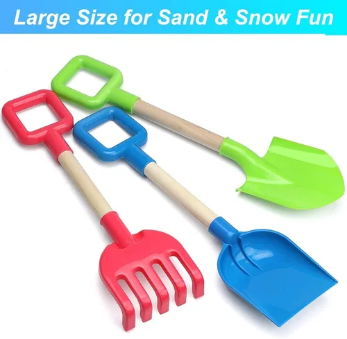 Miniatura 4 de Juego de palas de playa jumbo para niños, mango de madera de 16 pulgadas de largo, pala de arena de plástico ABS, regalo de plantación de verano e