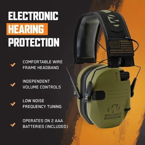 Miniatura 3 de Walker's Razor Slim - Protector auditivo electrónico para tiro (amplificación y supresión de sonido) con estuche protector forro polar verde