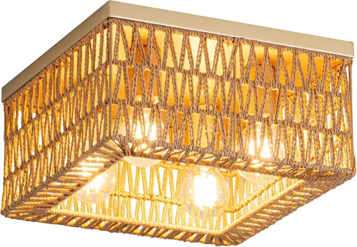 Miniatura 14 de Lámpara de techo de ratán, 3 lámparas de techo tejidas bohemias modernas, lámpara de techo bohemia de montaje empotrado para dormitorio, sala