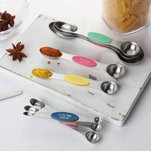 Miniatura 4 de Juego de 9 cucharas medidoras magnéticas de acero inoxidable de doble cara, cucharadita apilable para anidar, cabe en frascos de especias