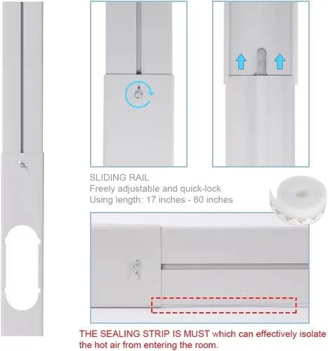 Miniatura 4 de Kit de ventana de aire acondicionado portátil, placa de kit de ventilación de ventana deslizante vertical/horizontal ajustable para unidad de AC