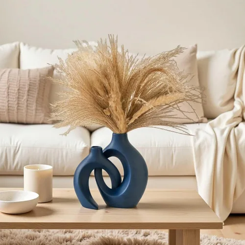 Miniatura 6 de Lvases - Juego de 2 jarrones de cerámica hueca Snuggle, estilo nórdico moderno boho, jarrones de cerámica estética floral para decoración del hogar