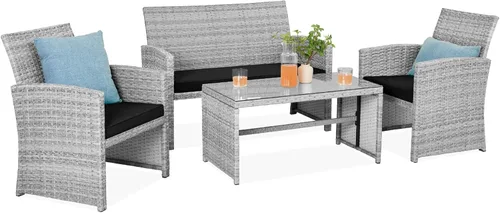 Best Choice Products juego de muebles de mimbre para patio al aire libre, de 4 piezas, juego de conversación para el patio trasero con mesa de café,