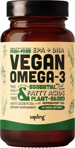 Suplemento de Omega 3 vegano - Ácidos grasos DHA y EPA de base vegetal - Sin carragenina, alternativa al aceite de pescado, apoya la salud del