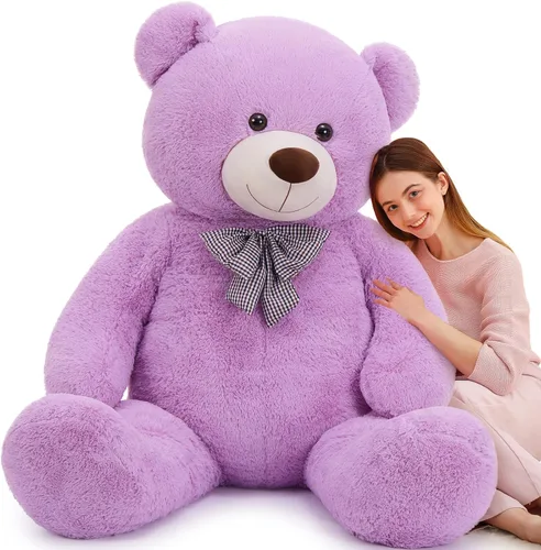 Miniatura 30 de MaoGoLan - Oso de peluche gigante de 52.0 pulgadas, peluche grande color canela con lindo moño y huellas, peluche suave de oso con moño para regalar