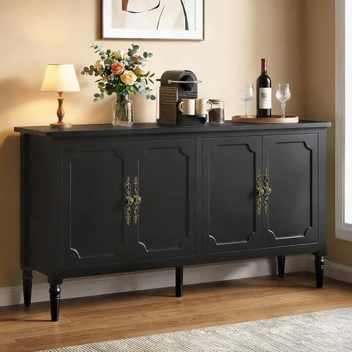 Miniatura 12 de RoyalCraft Armario buffet con almacenamiento, aparador vintage de 59 pulgadas con estantes ajustables, barra de café pintada moderna de mediados
