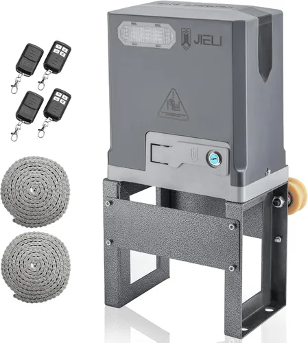 JIELI Abridor automático de puerta corredera de 3300 libras con 4 controles remotos, motor eléctrico de puerta deslizante de entrada rodante, kit