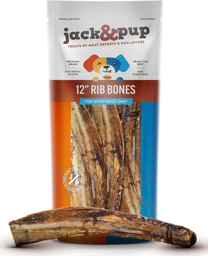 Miniatura 10 de Jack&Pup Huesos de costilla de 12 pulgadas para perros (paquete de 3), huesos de carne de perro totalmente naturales, médula ósea de un solo
