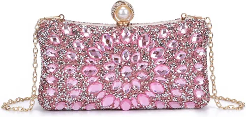 SUKUTU Bolso de noche con diamantes de imitación para mujer, multicolor, con cristales deslumbrantes, para fiesta, novia, boda, cóctel, bolso