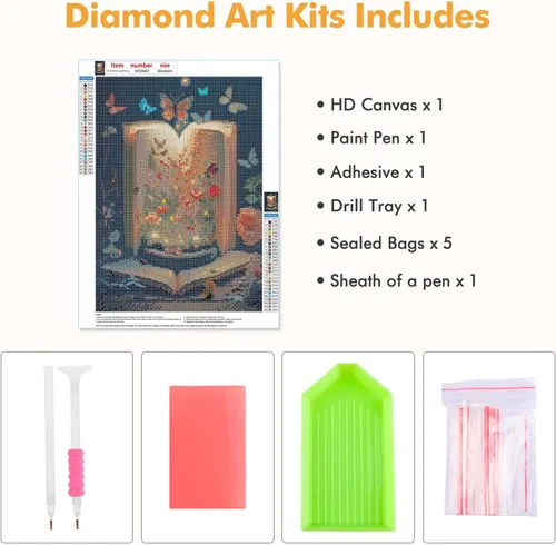 Miniatura 5 de MOGTAA Kit de arte de diamantes de mariposa en libro para adultos, kit de pintura de diamantes de flores de taladro completo para principiantes, kit