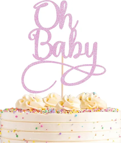 Miniatura 14 de Oh Baby Cake Topper – Suministros de decoración de pastel de fiesta de cumpleaños con purpurina negra, para baby shower/revelación de género, fiesta