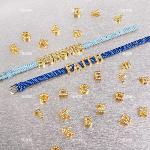Miniatura 6 de AUEAR, paquete de 26 dijes de letras del alfabeto de 8 mm con diamantes de imitación completos, cristal, color dorado, para pulseras, collares