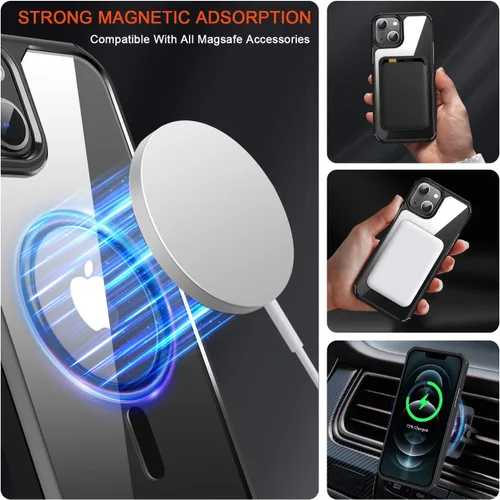 Miniatura 4 de TENDLIN Funda magnética compatible con iPhone 13 mini [compatible con MagSafe] funda protectora suave transparente con parte trasera dura (negro)