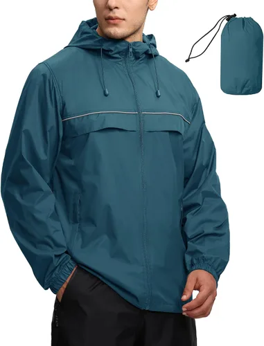 Miniatura 9 de SWISSWELL Chaqueta impermeable rompevientos para hombre, ligera, plegable, con capucha, para golf, senderismo, viajes