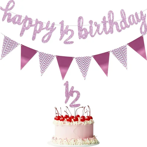 Miniatura 10 de Boao Juego de Decoraciones de Medio Cumpleaños Pre-Ensartadas de 6 Meses Pancarta de Feliz 1/2 Cumpleaños, Adorno para Pastel de Medio Año