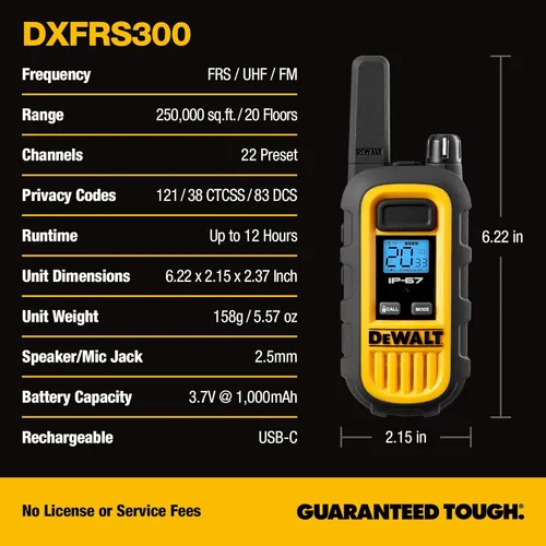 Miniatura 9 de DEWALT DXFRS Walkie Talkie Radio de 2 vías, 1 W