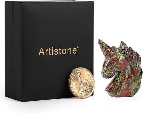 Miniatura 5 de Artistone Estatua de piedra preciosa de cristal de unicornio de 2 pulgadas, colección de esculturas tallada a mano con piedra curativa de Reiki