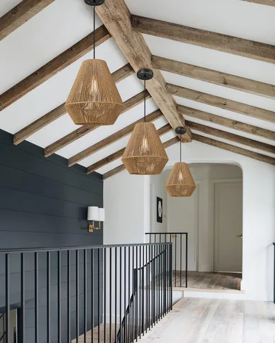 Miniatura 7 de ELYONA Lámparas colgantes tejidas modernas boho lámpara colgante con pantalla de canasta de ratán tejida a mano de 12", luminarias colgantes