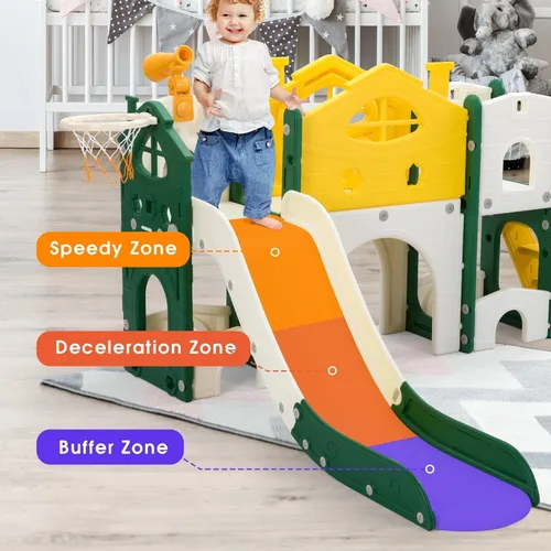 Miniatura 4 de JAXPETY Juego de tobogán y escalador 8 en 1 para niños pequeños, para interiores y exteriores, con escaleras, túnel, telescopio, almacenamiento, aro