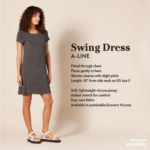 Miniatura 2 de Tienda Essentials - Vestido de manga corta con vuelo y con cuello redondo para mujer (disponible en talla extragrande)