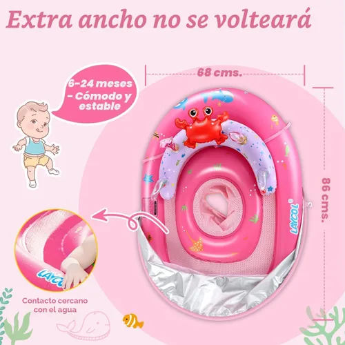 Miniatura 5 de LAYCOL Baby Pool Float with Canopy UPF50+, 120°Adjustable Sun Protection and Anti-Tip Safety Seat, Inflatable Toddler Floaties Infant Pool Float Rosa