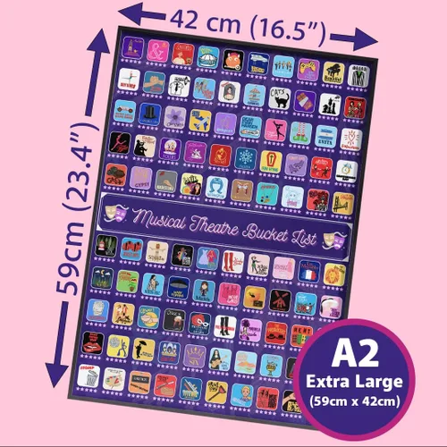 Miniatura 2 de Póster para raspar con 100 espectáculos de teatro musical, regalo para fanáticos del teatro musical y amantes de Broadway, 23 x 17 pulgadas