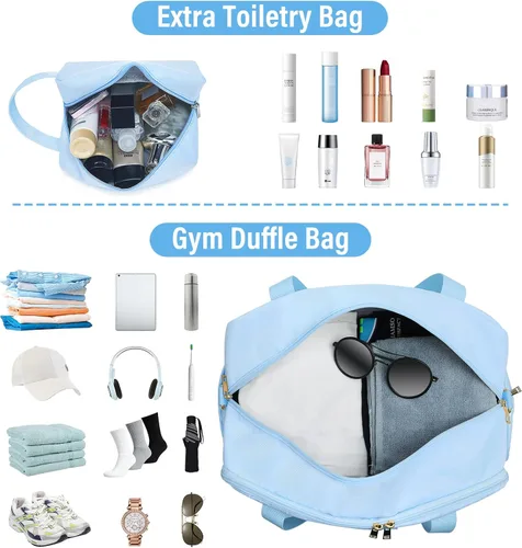 Miniatura 3 de Bolsa deportiva de gimnasio para mujer, bolsa de lona deportiva con compartimento para zapatos y bolsillo húmedo